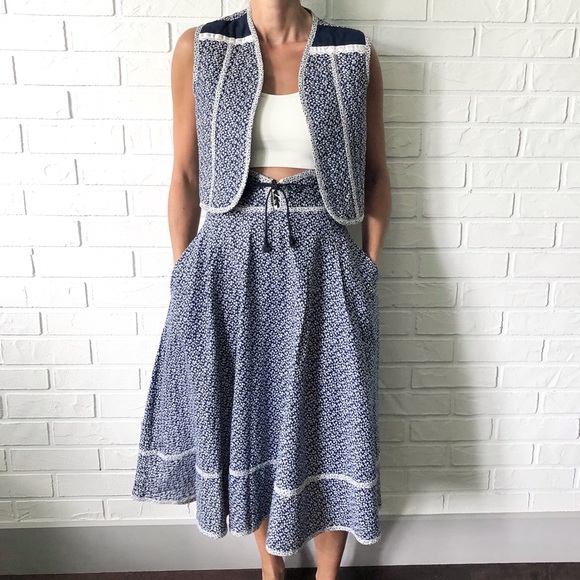 Vintage boho cottagecore floral vest midi skirt 11